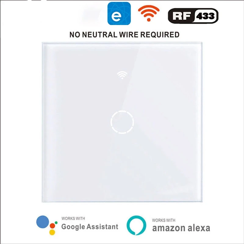 

eWeLink WiFi Smart Switch No Neutral Wire Required RF433 Remote Control Glass Panel Light Switch 1/2/3/4 Gang