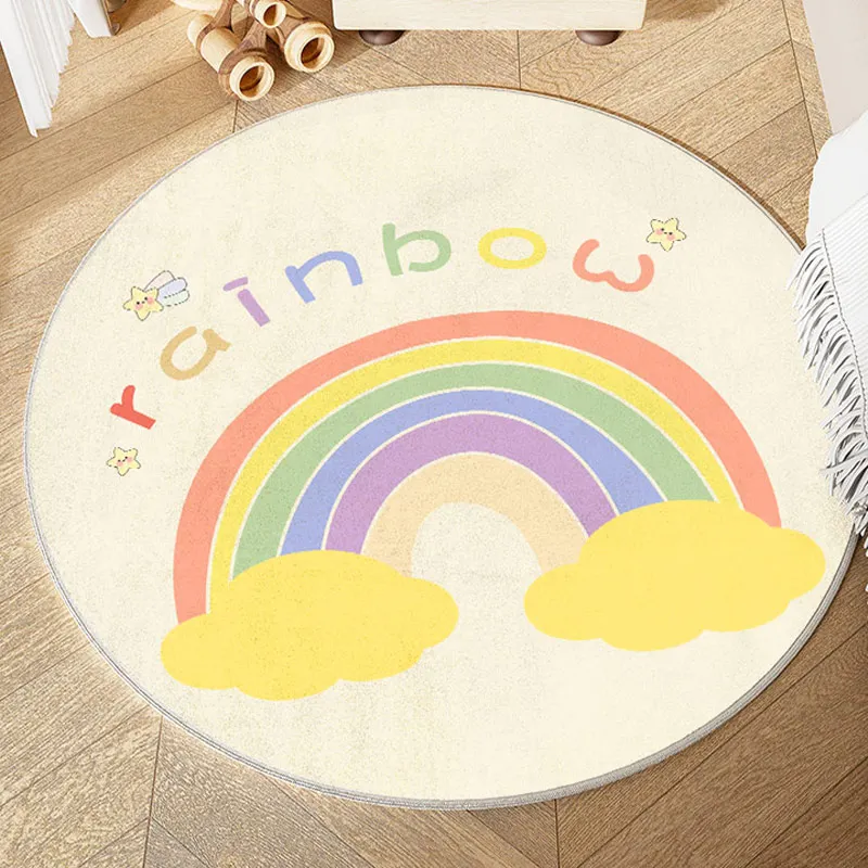 

Rainbow Girl Rugs for Bedroom Round Cashmere Carpets for Living Room Ins Style Children's Bedside Rug Non-slip Cloakroom Mat