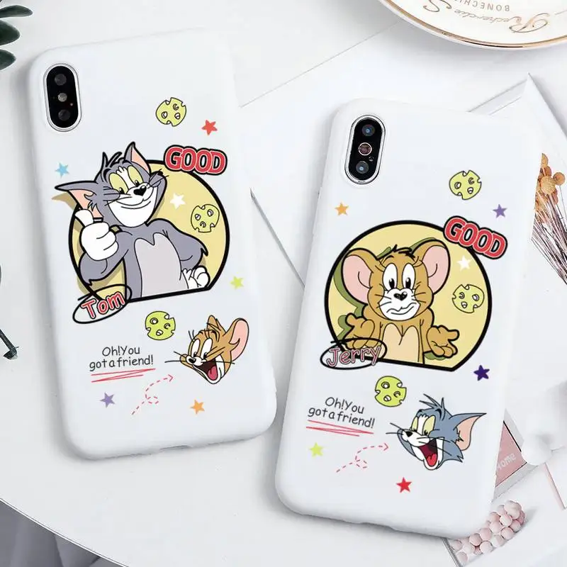 

Cartoon Tom and Jerry Phone Case For iphone 13 12 11 Pro Max Mini XS 8 7 6 6S Plus X SE 2020 XR Candy white Silicone cover