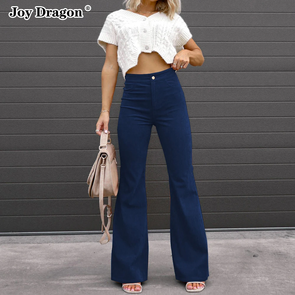 

Autumn Winter 2022 Temperament Women Pants High Waist Slim Fit Casual Flare Pants Black Solid Color Simplee Female Corduroy