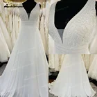 Пляжное кружевное свадебное платье А-силуэта с V-образным вырезом, женское свадебное платье в стиле бохо, ярко-белогоцвета слоновой кости