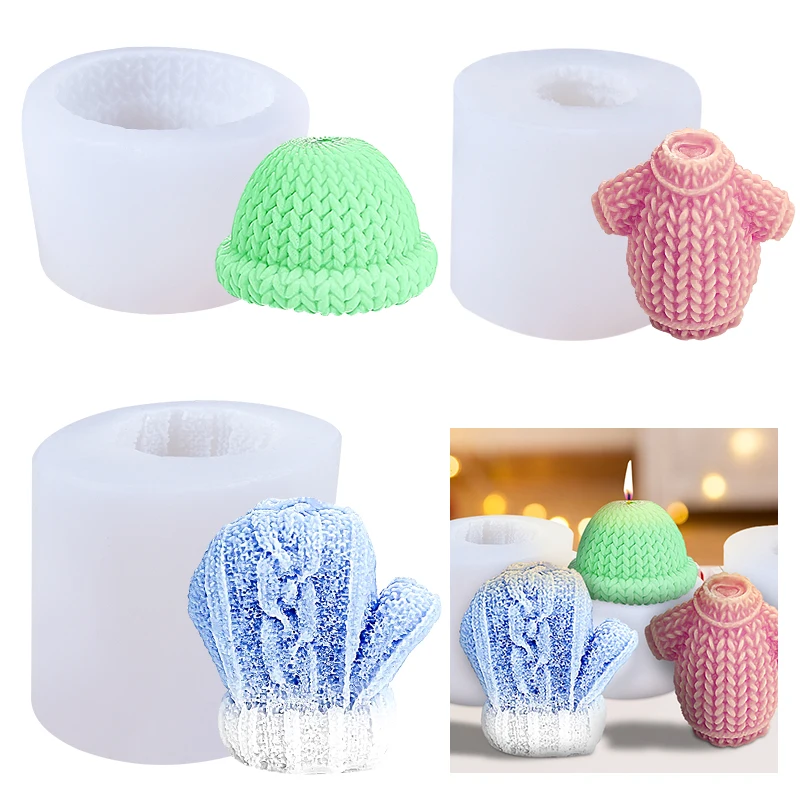 

3D Knitted Wool Hat Sweater Candle Mold DIY Geometric Candle Making Handmade Soap Resin Mold Christmas Gift Craft Home Decor