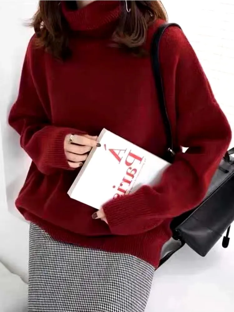 Onecozyday женский пуловер вязаный свитер осень 2023 новый однотонный с высоким воротом