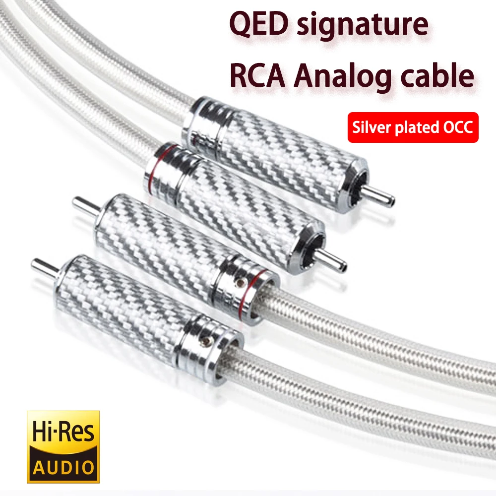 

Pair QED Signature 6N OCC Silver-plated Hifi RCA Audio Cable With gold plated RCA plug connector