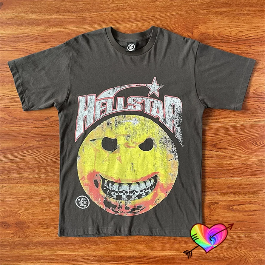 

2023ss Vintage Hellstar Studios Evil Tee Men Women 1:1 Wash Hellstar Smile T-shirt Hip Hop Crewneck Short Sleeve Oversize Tops