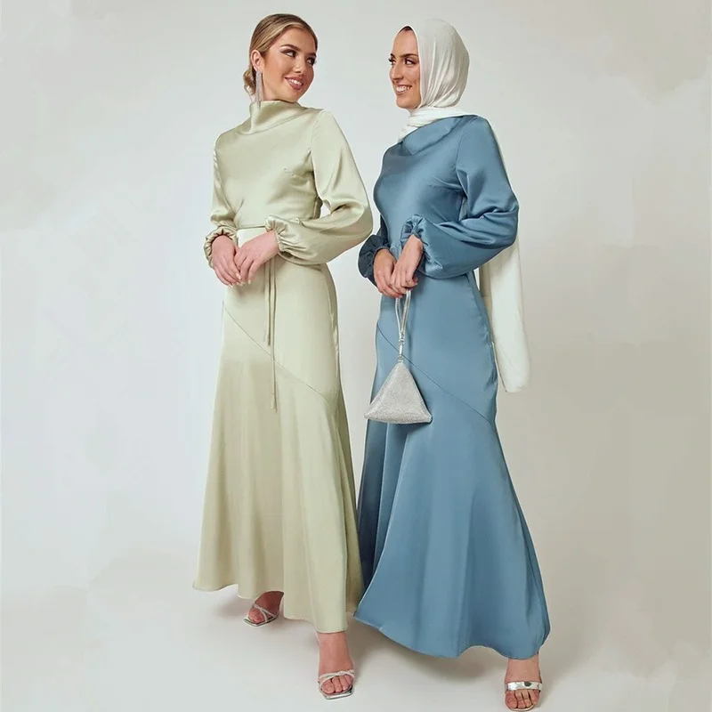 Ramadan Eid Mubarak Satin Dubai Abaya Saudi Arabic Turkey Islam Muslim Hijab Fashion Dress For Women Robe Longue Femme Kaftan