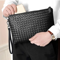 luxury designer mens clutch bag woven leather purse and handbags for men large capacity soft pu envelope clutch wallet ipad bag