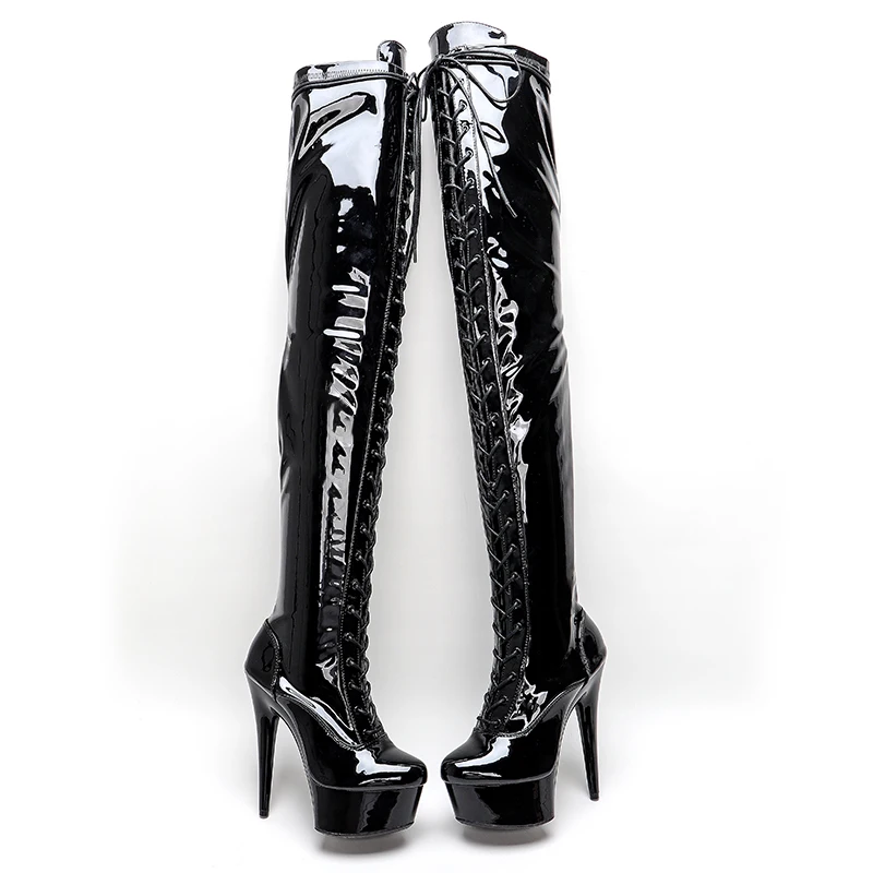 Leecabe 15CM/6Inches  Patent PU  upper High Heel platform Boots Closed toe  Pole Dance boot