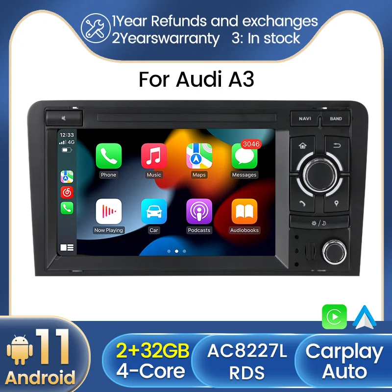 Автомобильный мультимедийный плеер Carplay 2Din Android 11 GPS-навигация для Audi A3 2003-2011 RS3