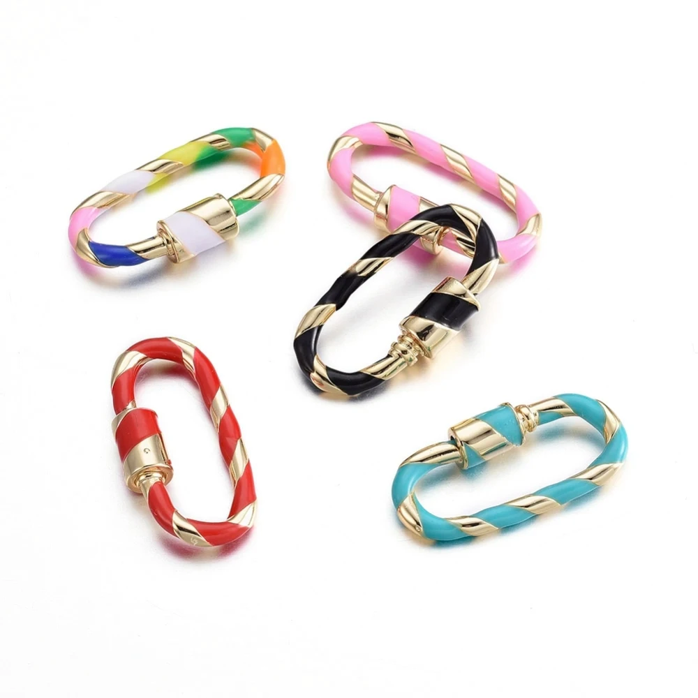 

2PC Brass Screw Carabiner Lock Charms for Necklaces Making with Enamel Oval Golden Mixed Color 25x13x2.5-5mm