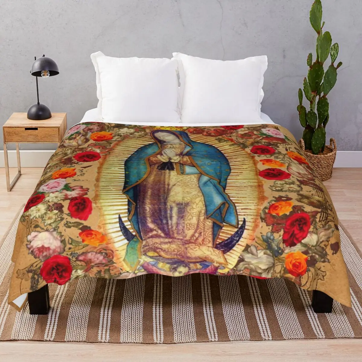 Virgin Mary Catholic Blanket Fleece Print Lightweight Throw Blankets for Bedding Sofa Camp Cinema