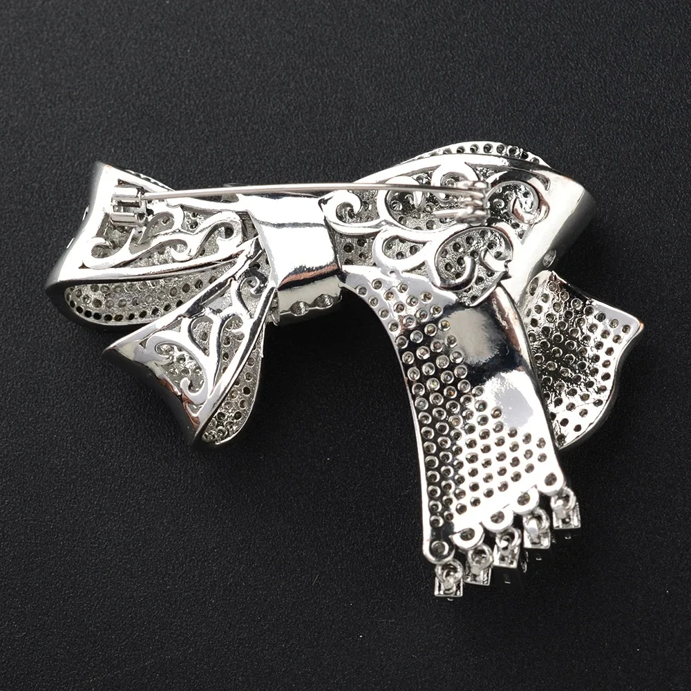 1 шт. брошь с бантом из кубического циркона и микро-паве 56x60 мм позолоченная