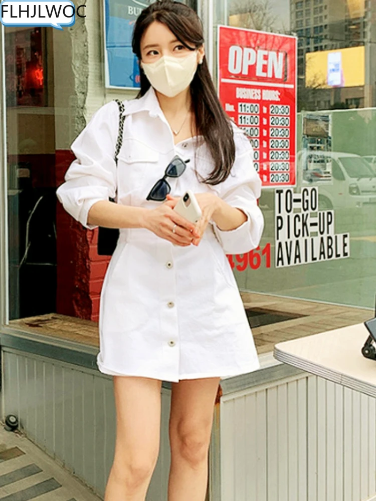 

Chic Korea Feminine Vestidos 2022 New Hot Sales A Line Women Cute Girls High Street Cotton Blended Button White Shirt Dress