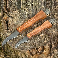 mini multifunctional folding knife brush camping mushroom knife stainless steel wooden handle sharp outdoor hunting survival