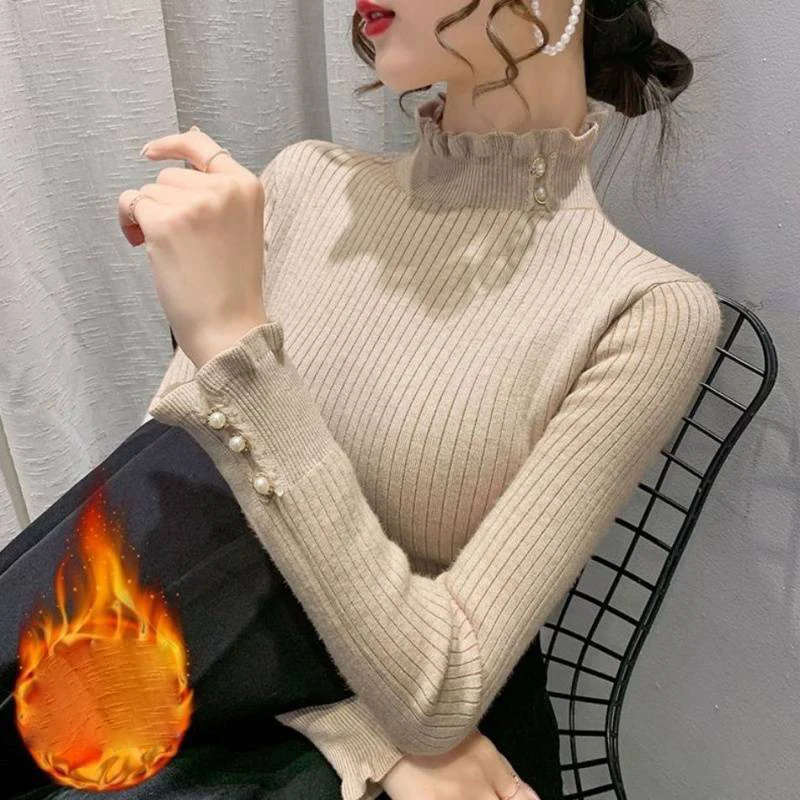 Зимняя одежда Женский плюшевый свитер облегающая теплая водолазка на флисовой