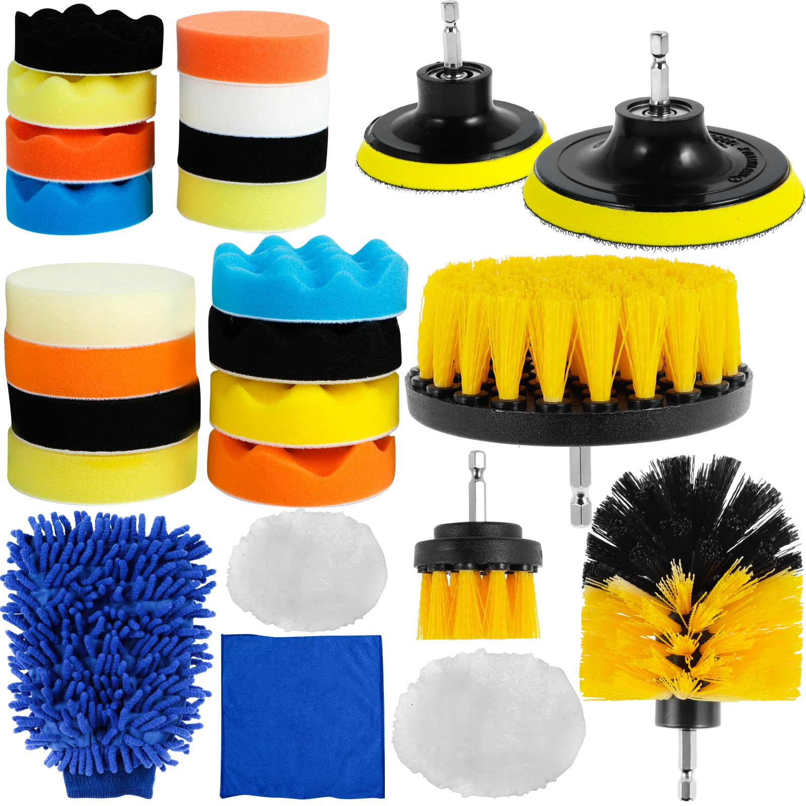 

25Pcs Car Polishing Pad Kit Reusable Buffing Polishing Pads Multifunctional Flat and Wave Sponge Pad Woolen Polish Pad Set with