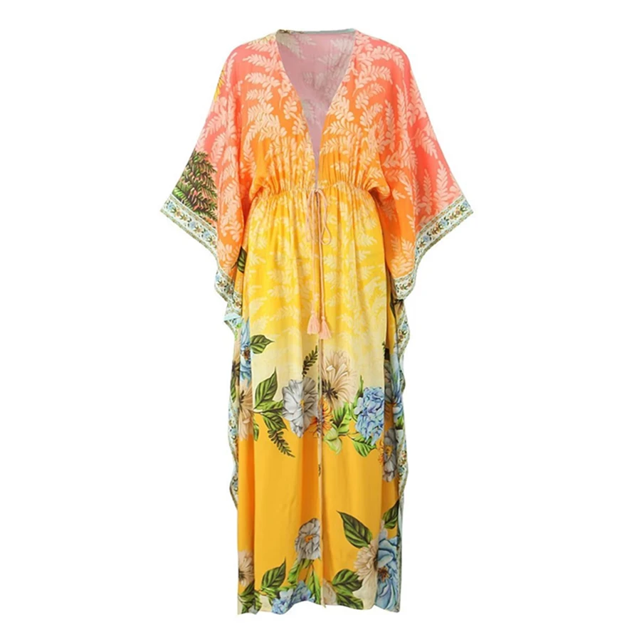 

Jenny&Dave Fashion Tropical Rainforest Print Ladies Bohemian Vintage Long Kimono Coat Women