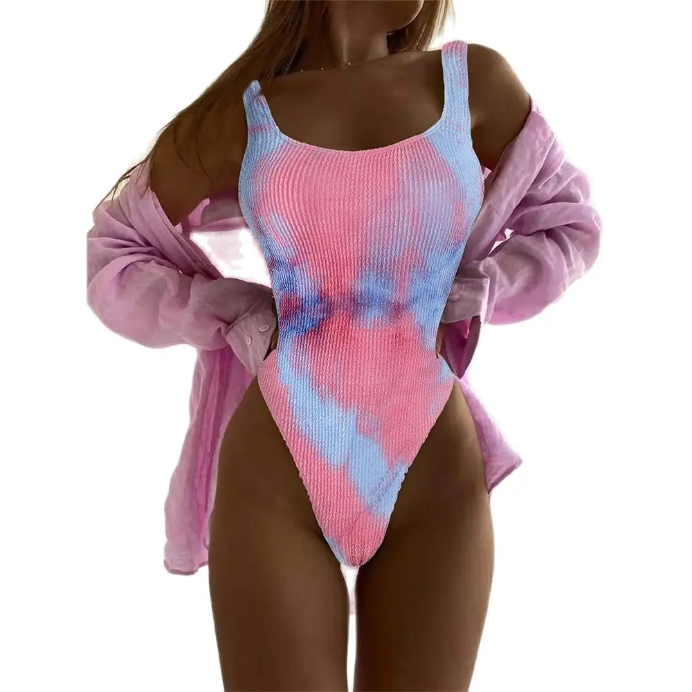 

Fashion Tie Dyed One Piece Women Swimwear Colorful Female Summer Beachwear Surfing Swimsuits Backless Beach Bathwear