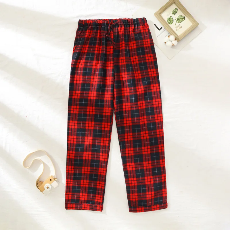 Plaid Design Warm Winter Sleeping Pants for Women's Cotton Flannel Long Trousers Homewear Lounge Wear Pajama Pants Pyjama Femme