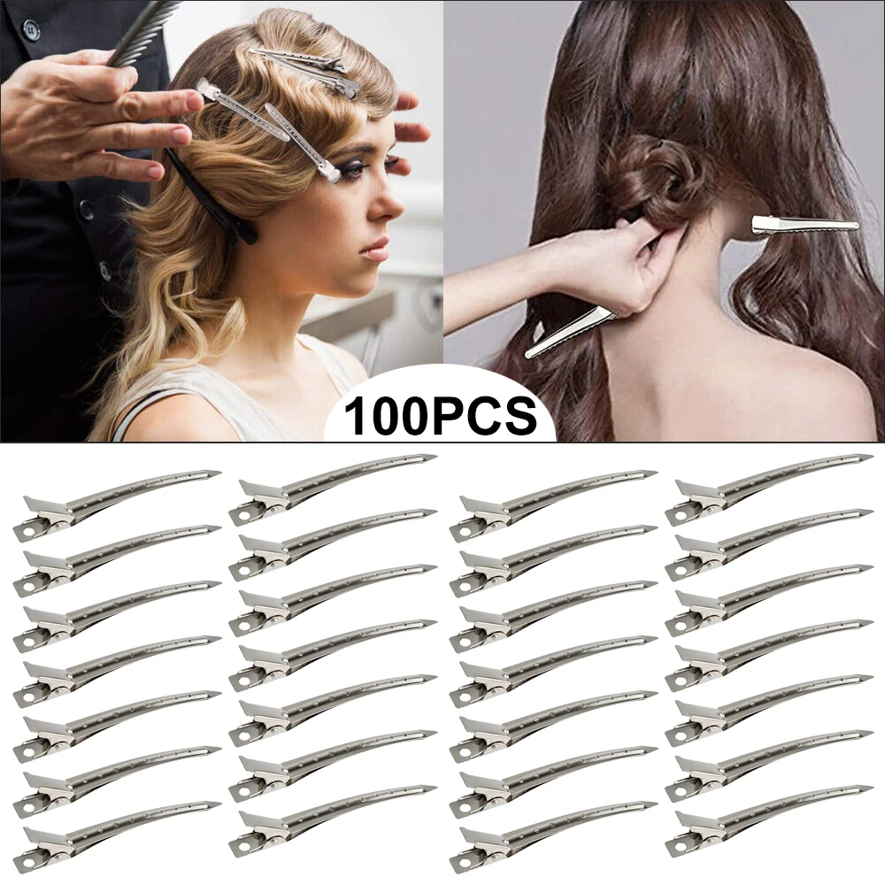 

100Pcs Duck Bill Hair Clips 3.5 Inches Rustproof Metal Alligator Curl Clips for Salon Women Styling Sectioning DIY Accessories