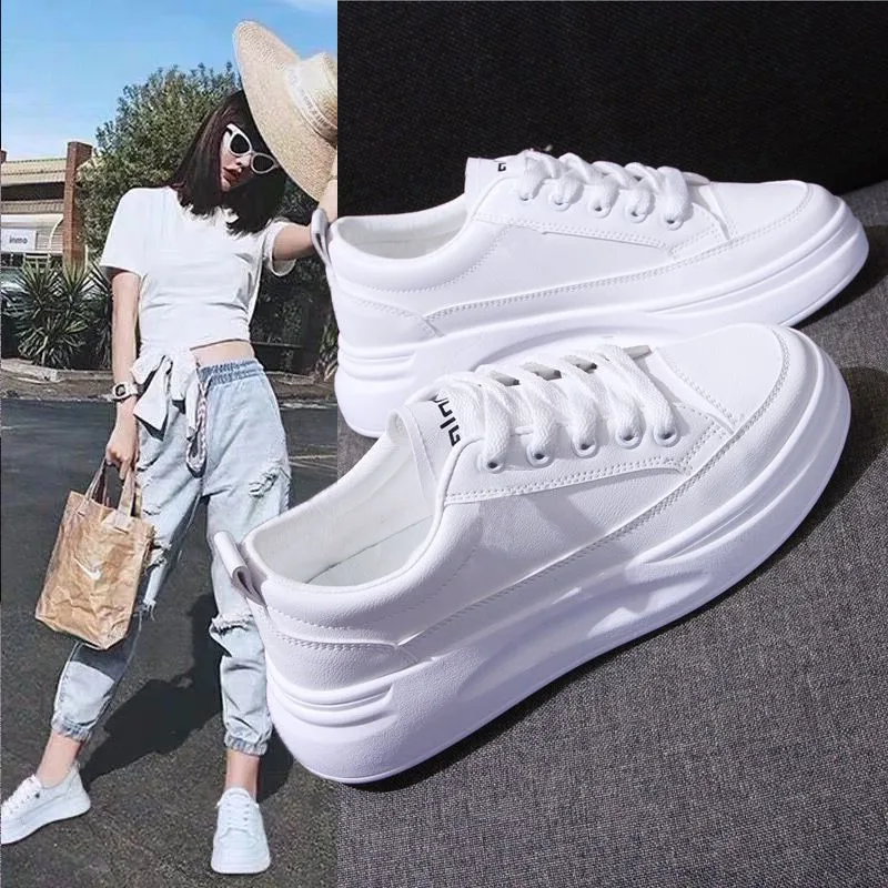 

White Shoes for Women 2021Autumn New Korean Style Versatile Ins Flat Sneakers for Students Women Thick Bottom Sports White Shoes