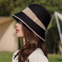 breathable small fresh bucket hat female summer sunscreen linen sun hat hollow literary basin hat foldable korean knitted hat