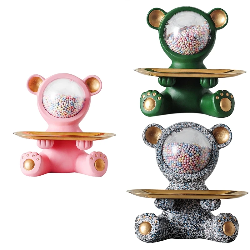 

Cute Bear Statue Ornaments Crafts Desktop Decor Door Entrance Key Holder Jewelry Storage Tray Home Decoration