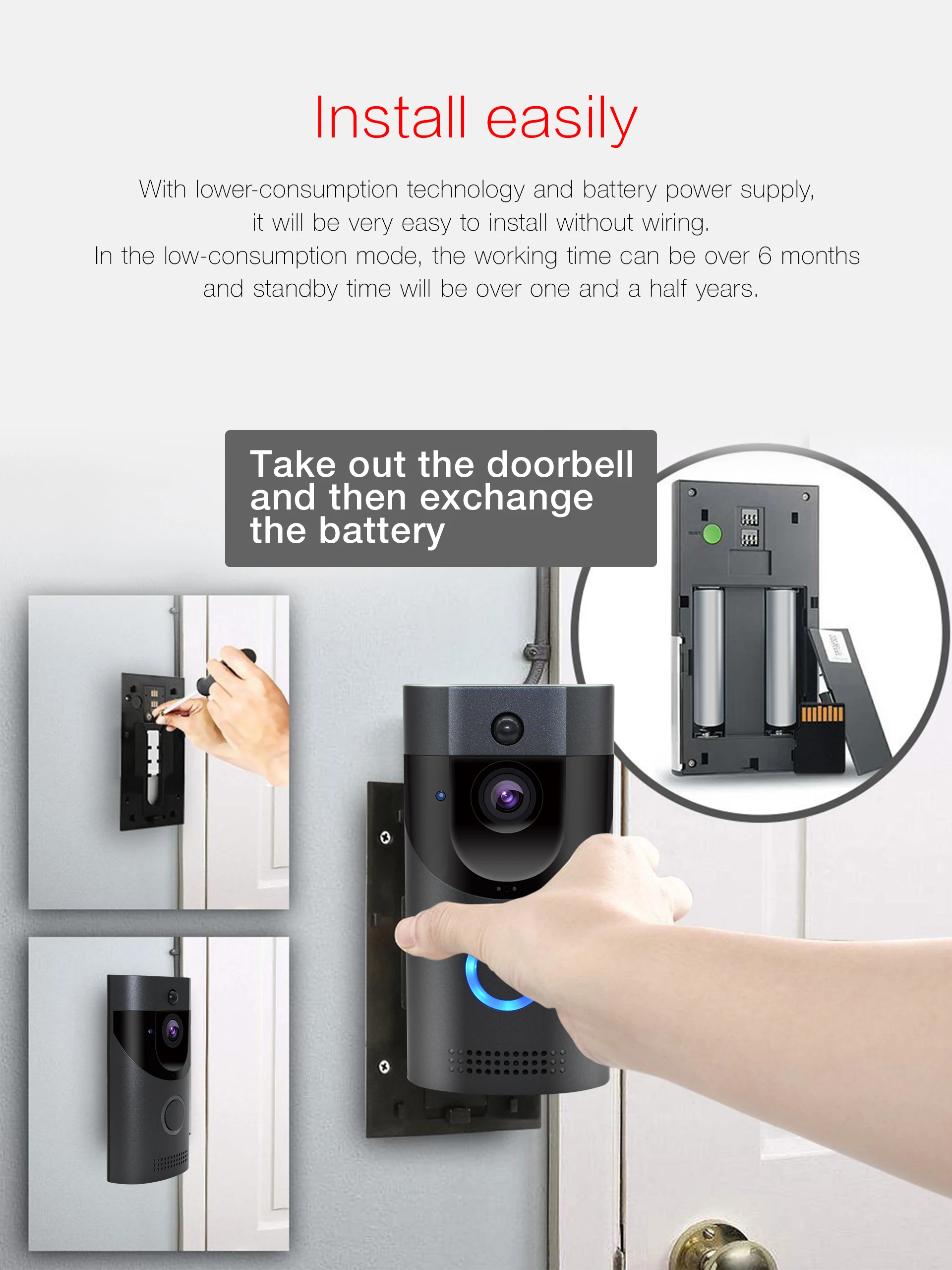 Фото 2 МП 1080P B30 Tuya, питание от батареи, Wi-Fi IP-видеодомофон, длительное время работы в режиме ожидания, домофон, видеоглазок для входной двери. №1