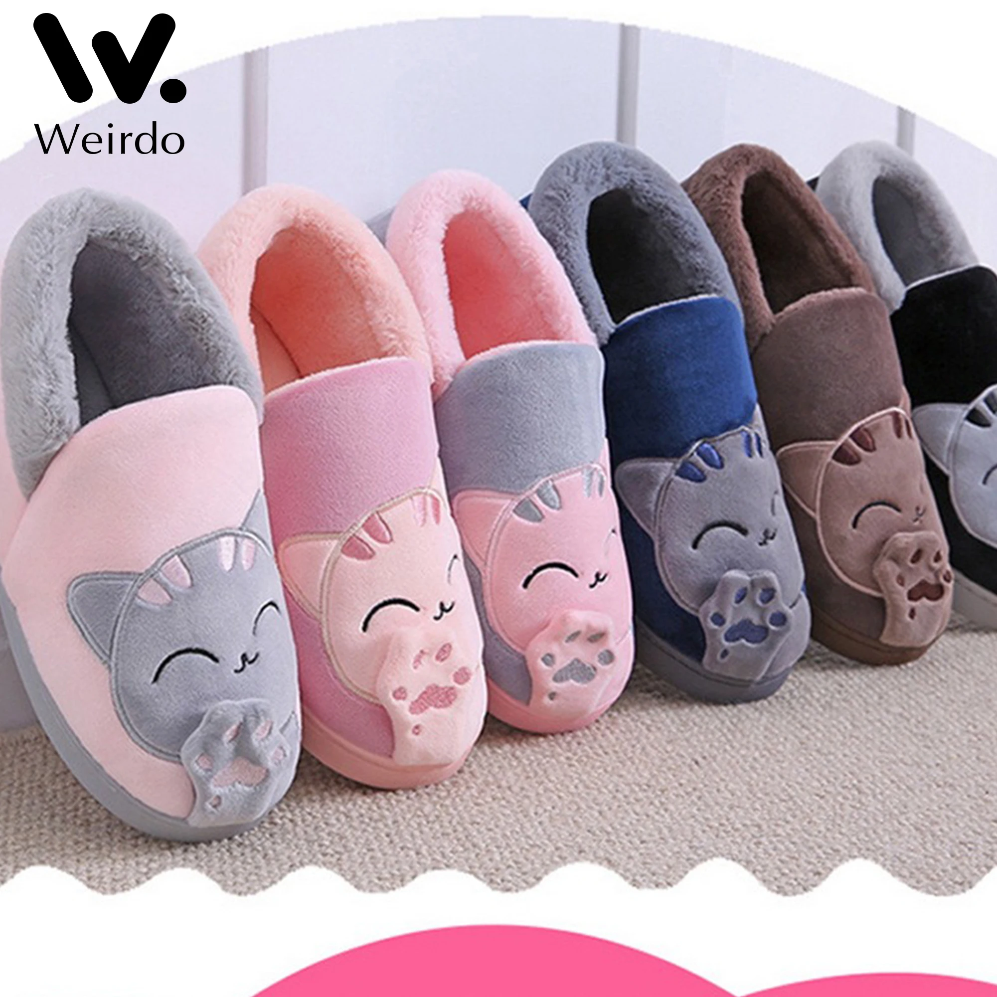 

Unisex Winter Indoor Warm Home Slippers Couples Bedroom Cartoon Cat Non-slip Soft Bottom Women And Men Home Slippers