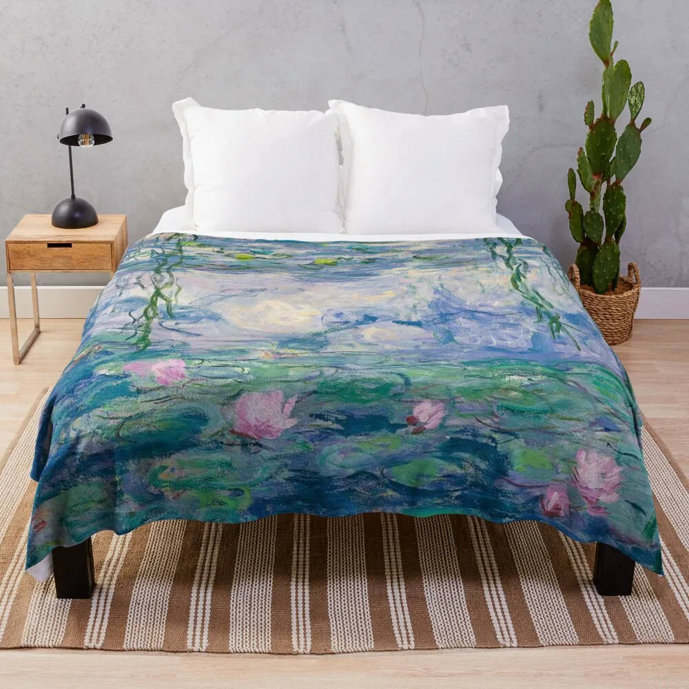 

Água lírios claude monet arte fina lance cobertor cobertores macios grande sofá decorativo cobertor cobertor verão rendas
