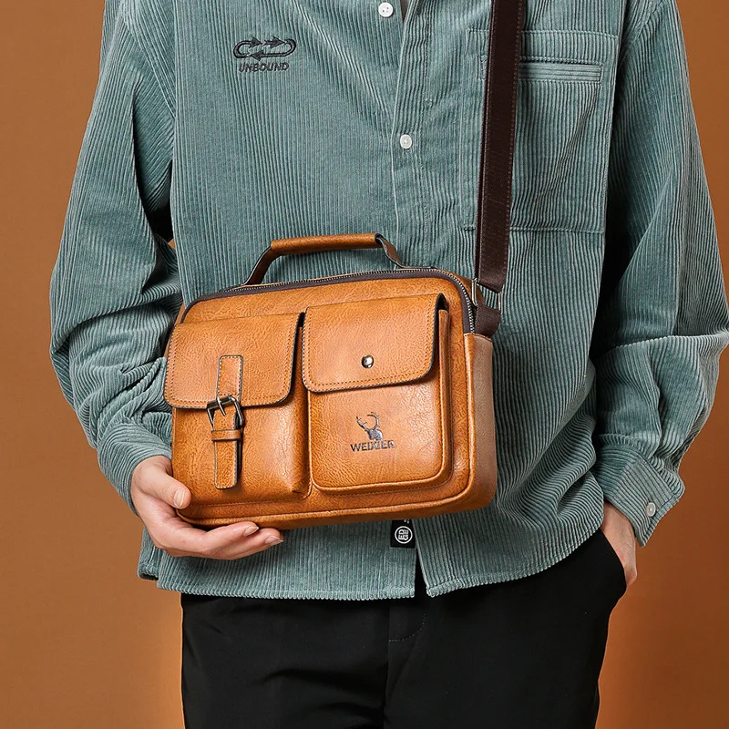 Vintage Men's Single Shoulder Bag Luxury Leather Crossbody Bag Man Business Satchel Messenger Bag Male Tote Bag Handbag