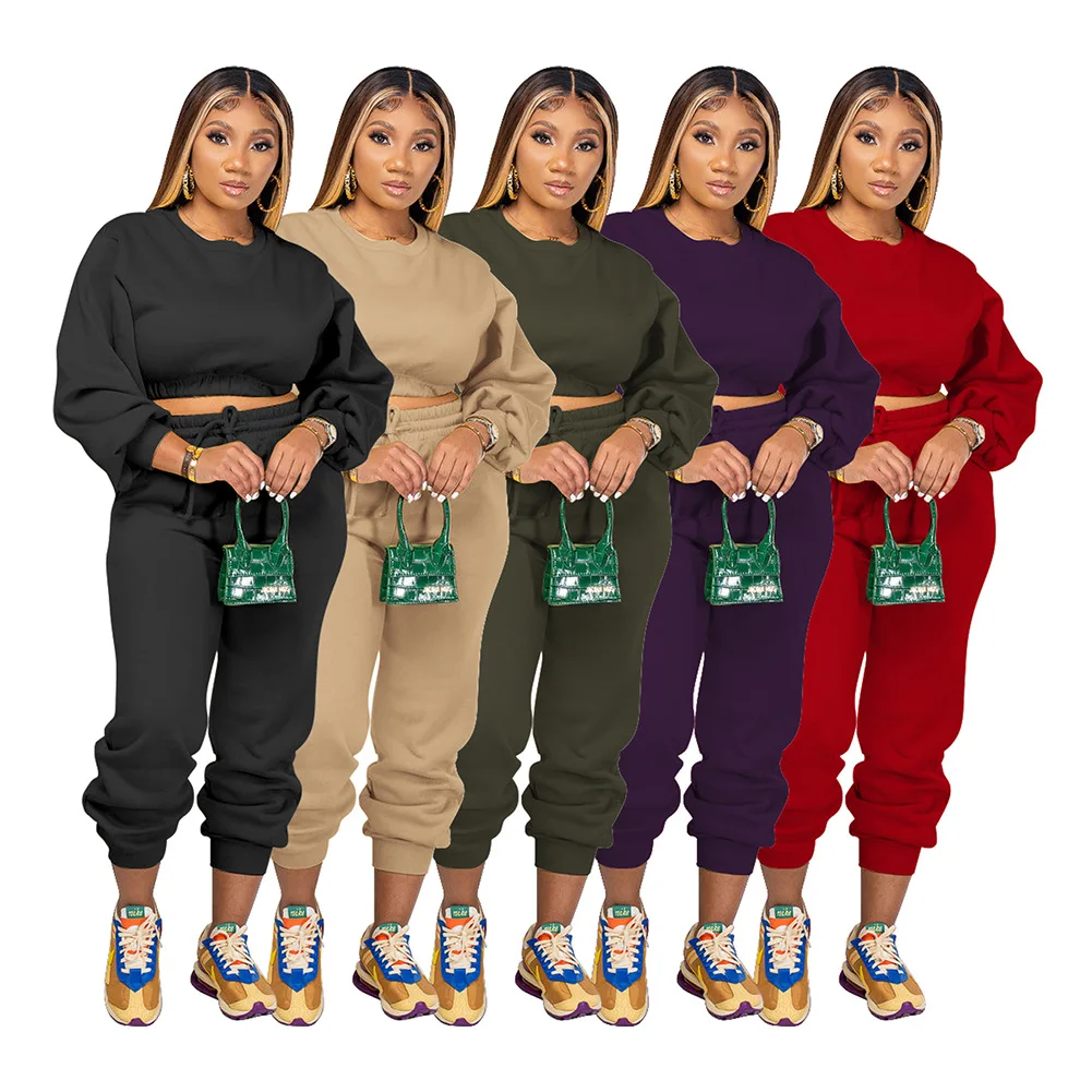 

Women Jogging Crop Top And Trousers Pants Sweatsuit Set Jogger Fashion Sports Long Sleeve Sweatshirt 2 Piece Sweat Suit