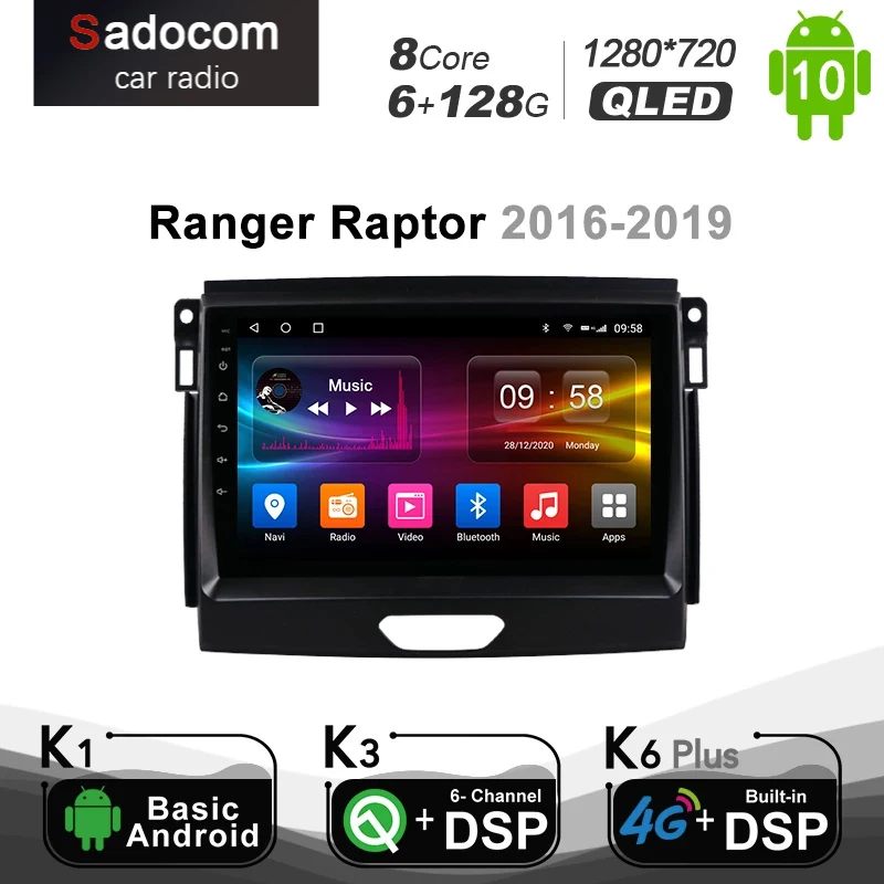 Carplay QLED 720P Android 10 0 автомобильное радио Авторадио Навигация GPS для Ford Ranger 2015 2016 2017 2018