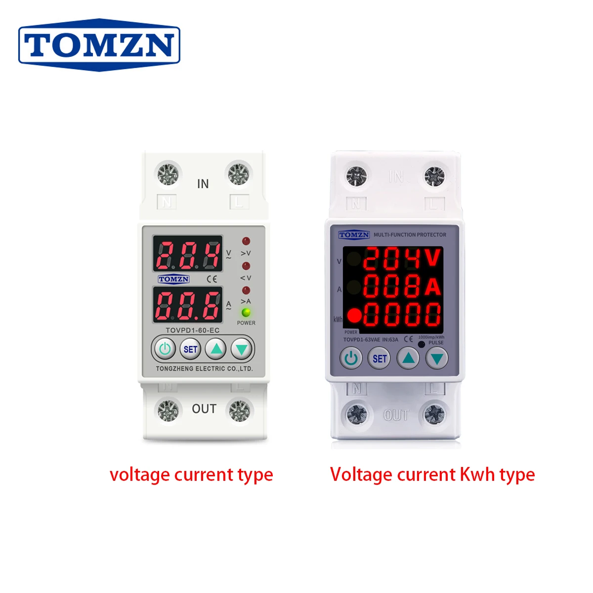 

TOMZN Din Rail Dual Display Adjustable Over Under Voltage Current Protective Device Protector Relay 40A 63A 80A 100A 220V 230V