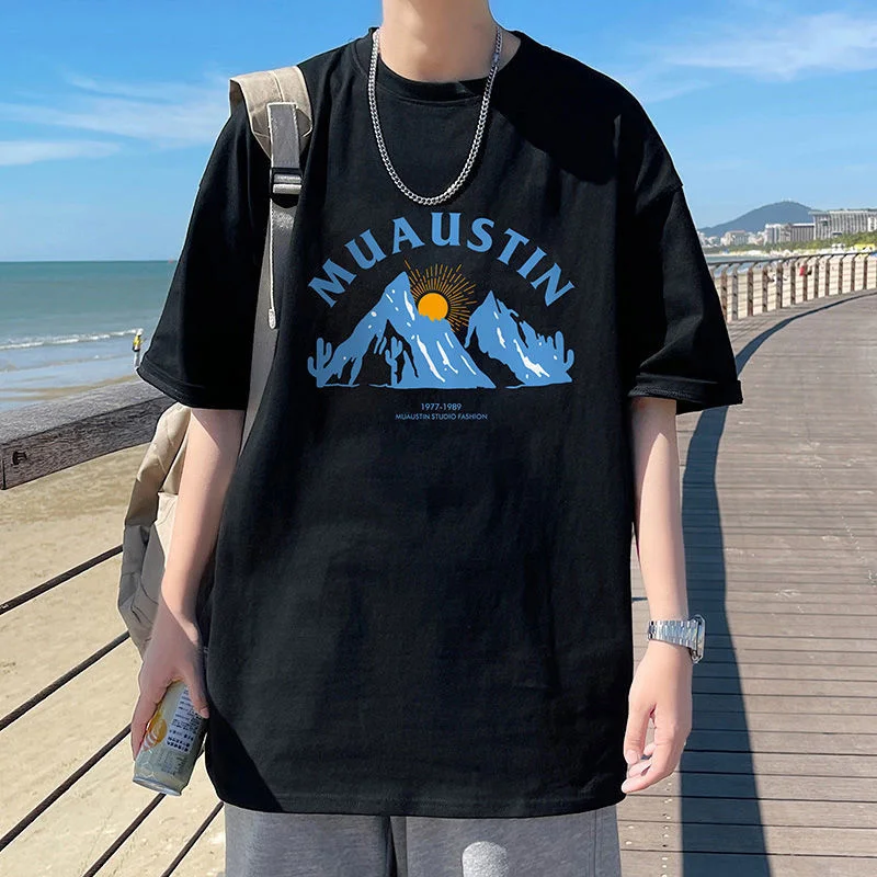 

Летние мужские футболки Hybskr, хлопковая футболка с коротким рукавом, корейский стиль, Повседневная футболка большого размера, мужская одежд...