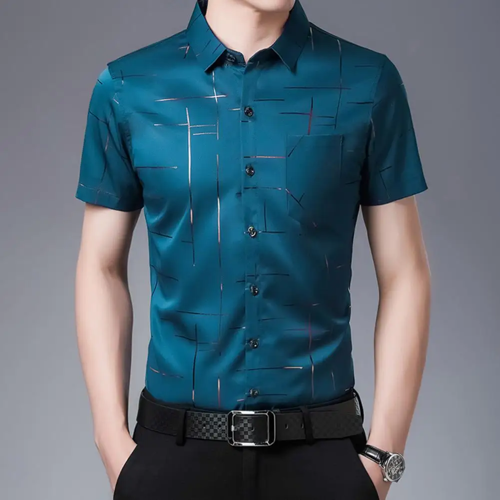 

Stylish Fashion Shirt Top Social Dress Shirt Lapel Collar Summer Social Dress Shirts Slim