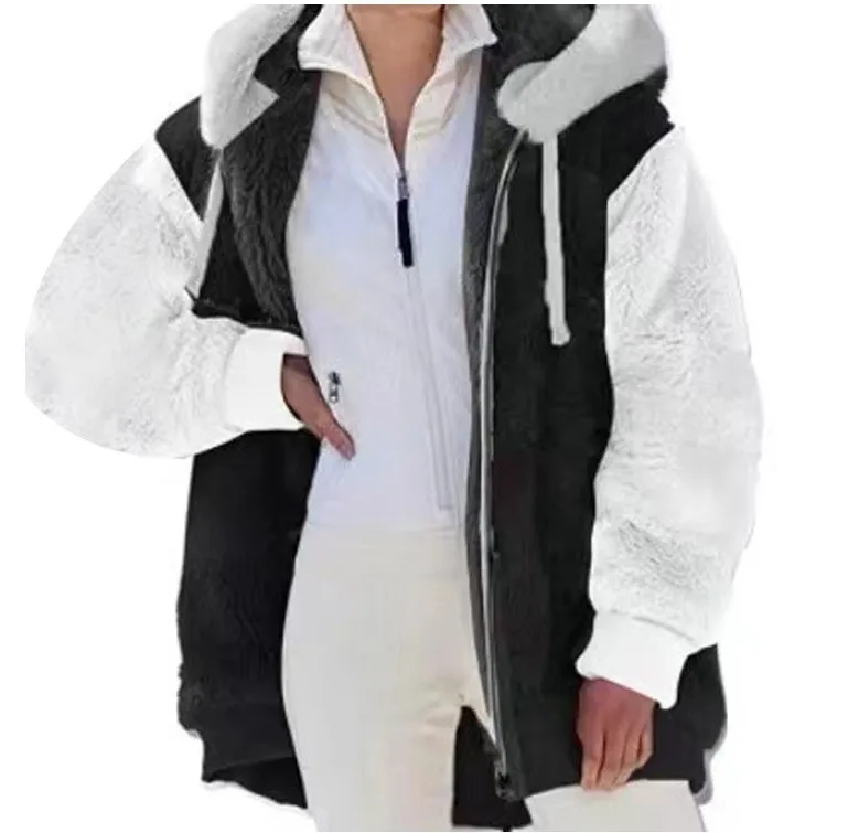 

Новое осенне-зимнее свободное плюшевое пальто на молнии с капюшоном