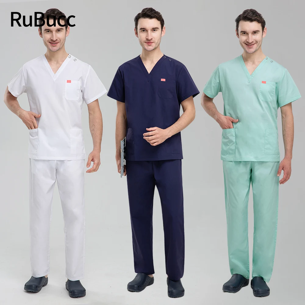 

Short Sleeved Surgical Medical Suit with Button Nurse Scrubs Top+pant Doctor Nurse Surgery Work Clothes Pet Clinic Scrub Uniform