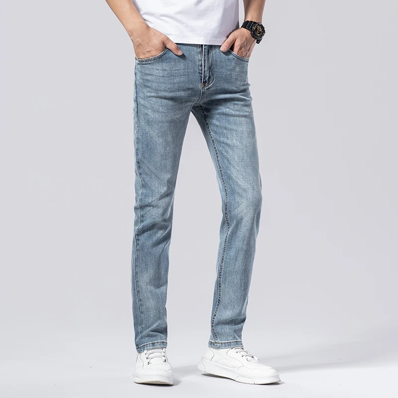 Джинсы мужские классические модные повседневные Стрейчевые брюки из денима |