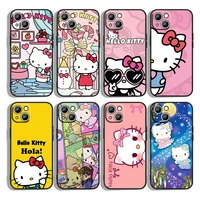 anime hello kitty for iphone 13 12 mini 11 xs pro max xr x 8 7 6s 6 plus 5 5s se 2020 black phone case cover capa