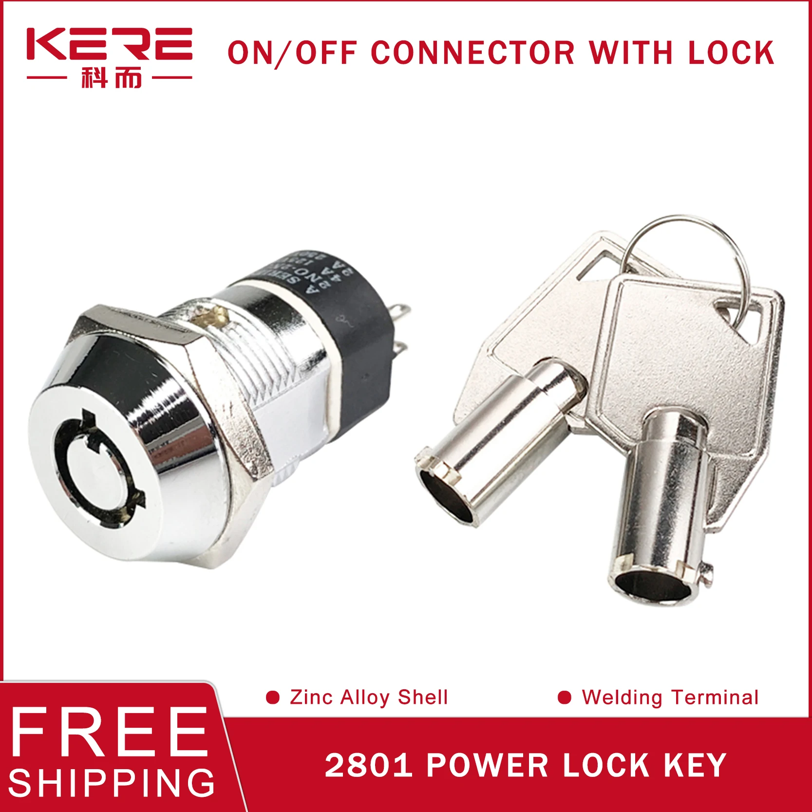 

KERE 5-10Sets/19mm Metal 4Pin ON-OFF 2Position DPST A Series Electronic Lock Key Knob Switch 2NO 2NC Rotary Button Switch