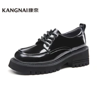 kangnai oxfords women shoes cow leather thick sole lace up flat platform female moccasins chunky loafers