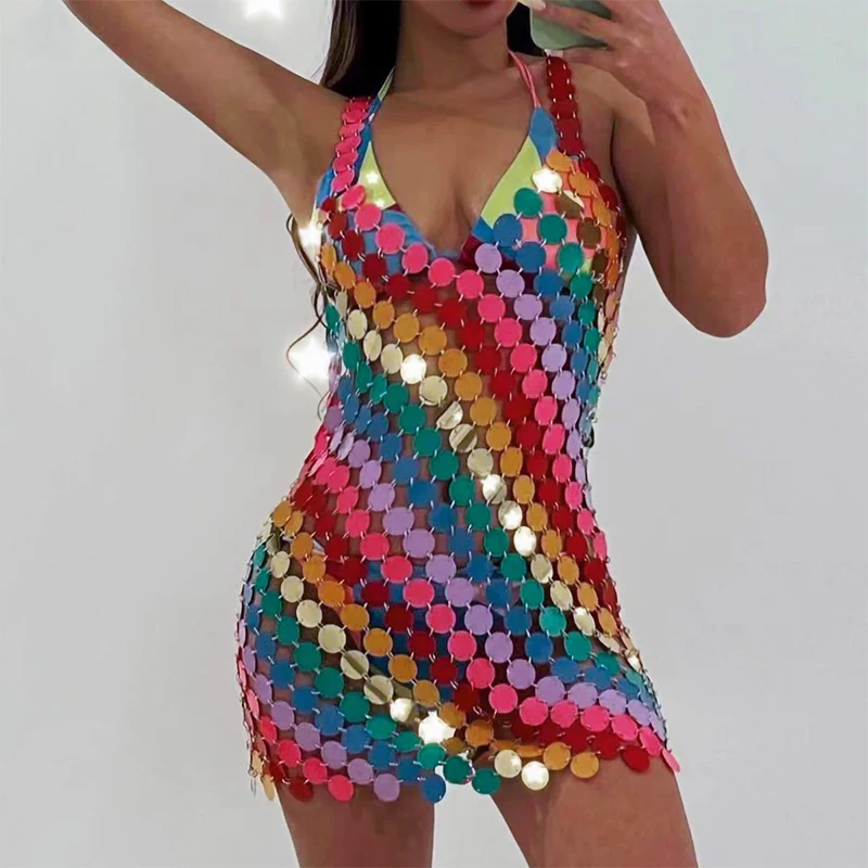 

Summer Sexy Beaded Sequin Suspender Dress