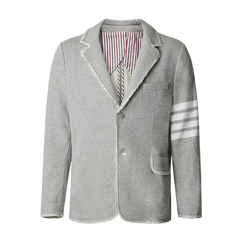 

THOM Men's TB Suit Jacket Korean Fashion Brand White Stripes Notched Collar Gray Suits Formal Business Casual Office Blazer