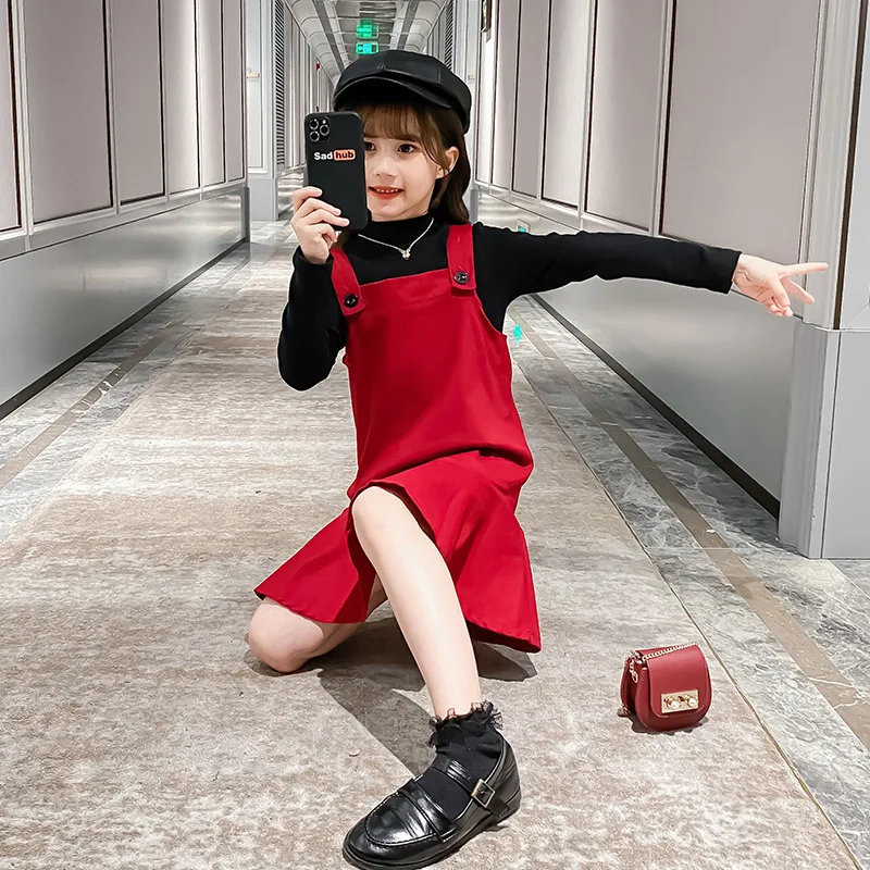 

Spring Cute New Girl Clothing Set For Girls Clothes Suits Long Sleeve Shirts & Strap Dress 2pcs Costume Fashion Children Outfits