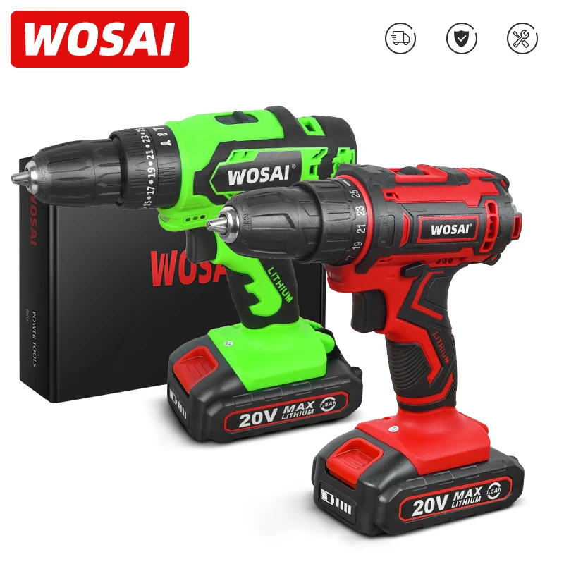 Шуруповерт WOSAI аккумуляторный, 12/16/20 в, 25 + 1 настроек крутящего момента