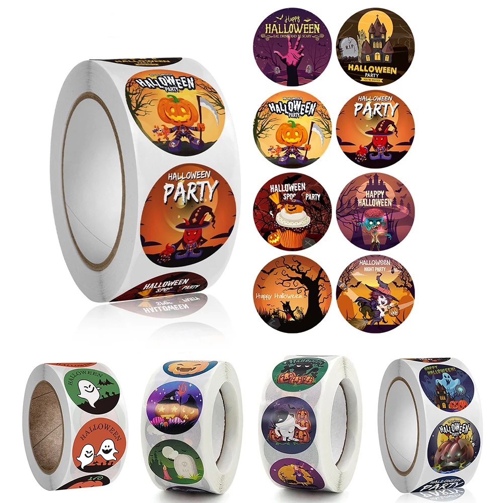 

500Pcs Halloween Stickers Round party gift decoration sticker Handmade Envelope Sealing Label Stickers Stationery Sticker