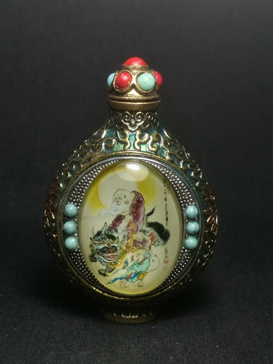 

CULTUER ART Collection Old China Cloisonne Bronze Carving Inlay Lion Avalokitesvara Kylin Buddha painting Snuff bottles