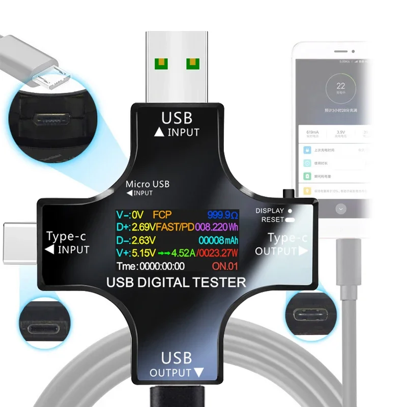 Фото ATORCH Type-C PD USB-тестер Амперметр Детектор Индикатор зарядного устройства Power Bank №1