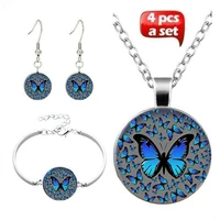 2021 trend fashion blue butterfly time gem necklace set bracelet earring jewelry set for women gift